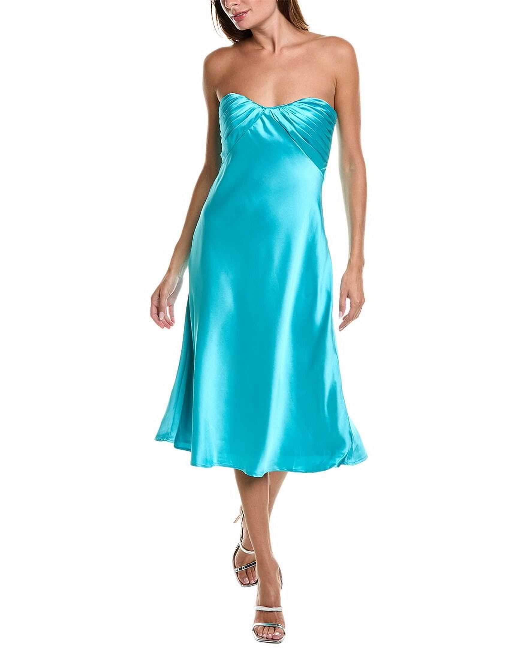 ml monique lhuillier off the shoulder midi dress ml Monique Lhuillier Off-The-Shoulder Cocktail Dress, 8 / Blue