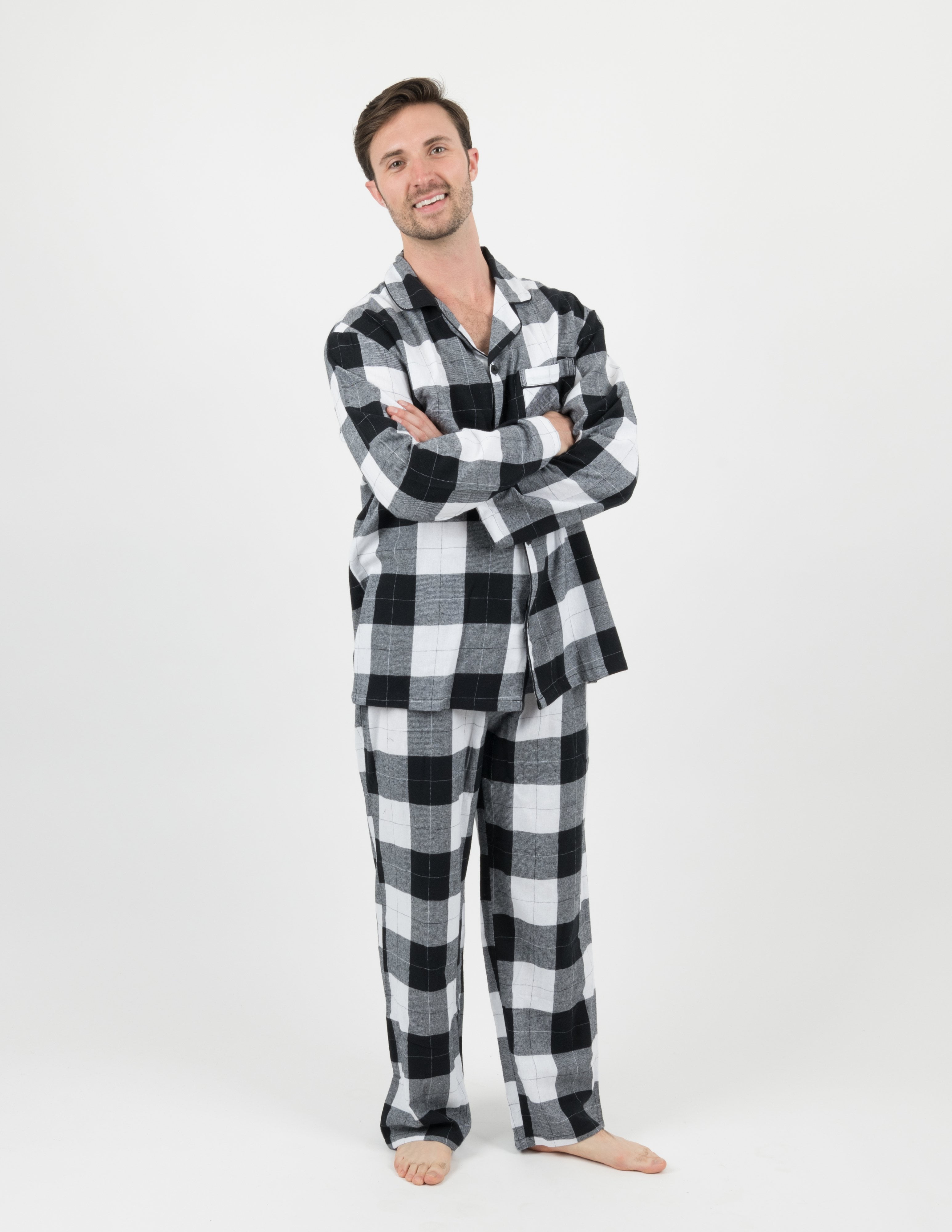 Leveret Mens Two Piece Flannel Pajamas Black & White Plaid XXXL