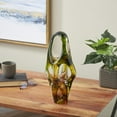 thumbnail image 2 of 6" x 16" Green Glass Ombre Cutout Abstract Sculpture with Amber Accents, by DecMode, 2 of 9