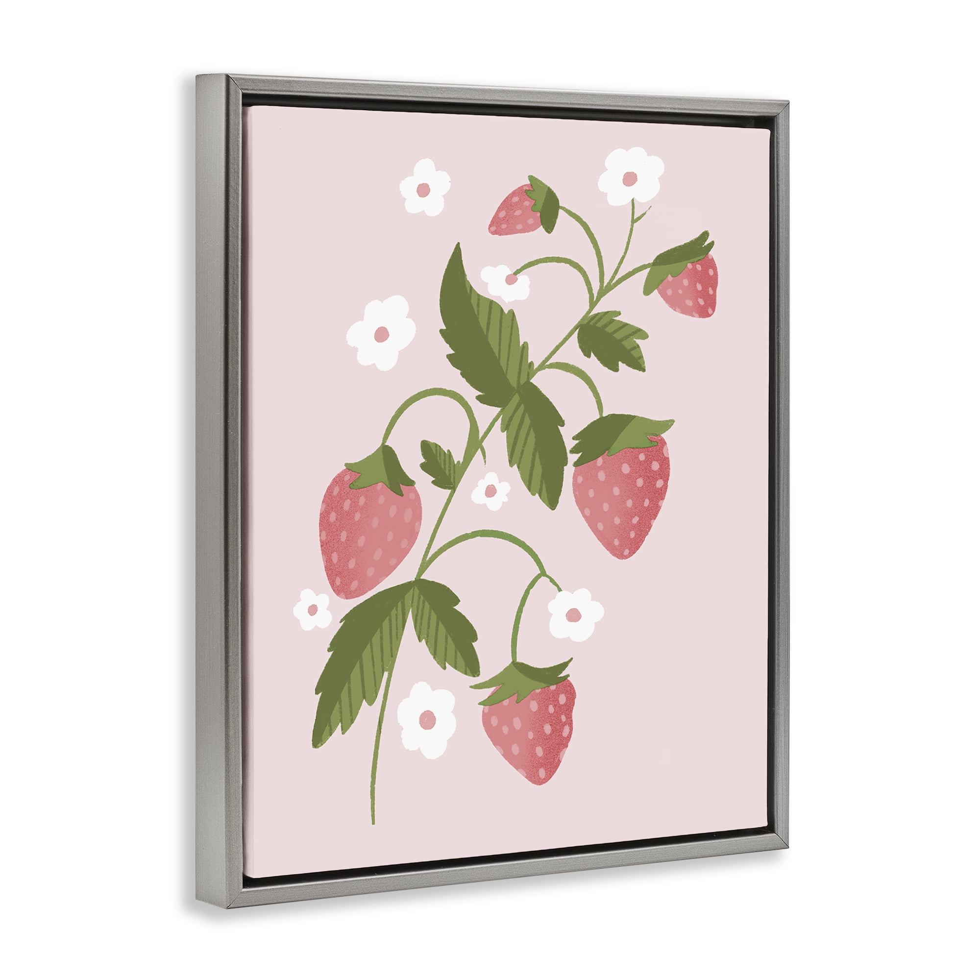 Stupell Industries Pastel Strawberries Branch Gray Framed Floater Canvas Wall Art, design by Paige Sredenschek