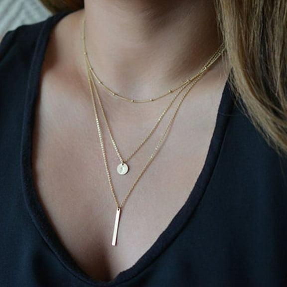 1pc Alloy 3 Layer Necklaces for Women Golden Rectangle 15.35~17.72 inch(39~45cm)