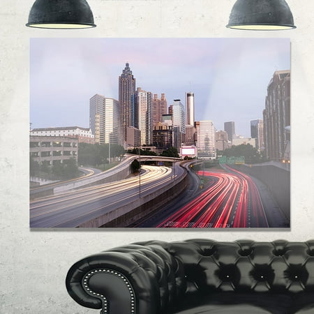 Atlanta Design - DESIGN ART Atlanta Georgia Rush Hour Traffic at Dusk - Cityscape Glossy Metal Wall Art