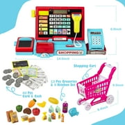 Interactive Kids Cash Register with Real Calculator & Scanner | Pretend Play Store with Music, Food & Shopping Cart | Educational Toy Gift for Ages 3-8 (Red & Blue)
