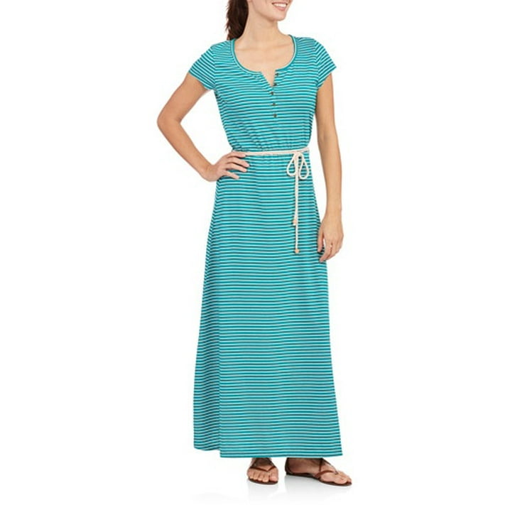 Henley Maxi Dress With Rope Belt - Walmart.com