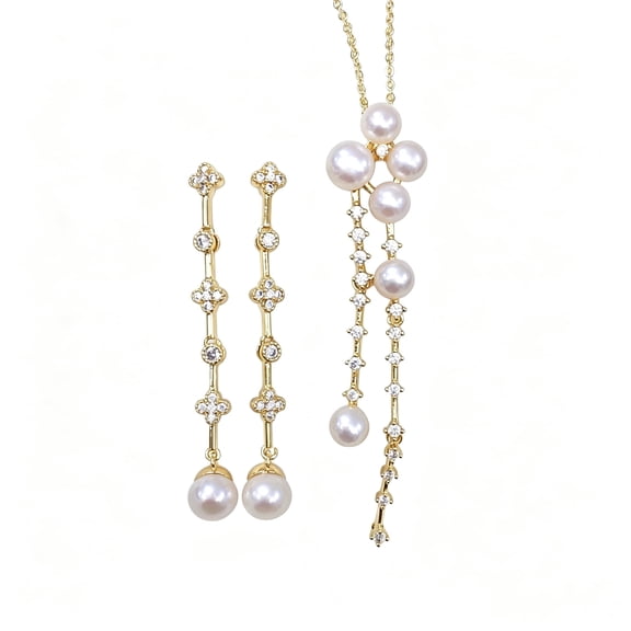 Yisun Yiway 14K Gold Plated Natural Freshwater Pearl Bridal Jewelry Set, Pearl Necklace and Earrings Set for Women