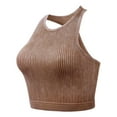thumbnail image 4 of ASFGIMUJ Womens Seamless Ribbed Longline High Neck Sports Bra - Racerback Padded Slim Fit Crop Tank Top With Built In Pads, 4 of 4