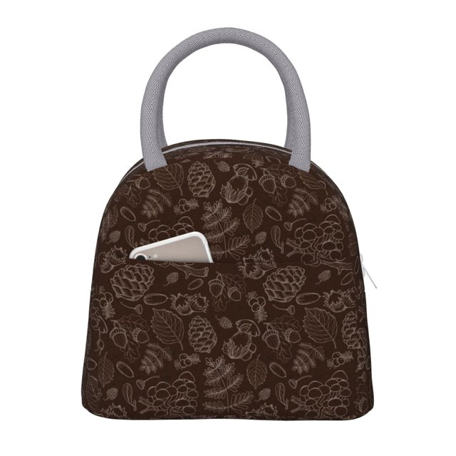 Fotbe Autumn Brown Plants Pattern Lunch Bag , Insulated Lunch Box, Small Leakproof Cooler Food Lunch Containers Reusable Lunch Tote Bags