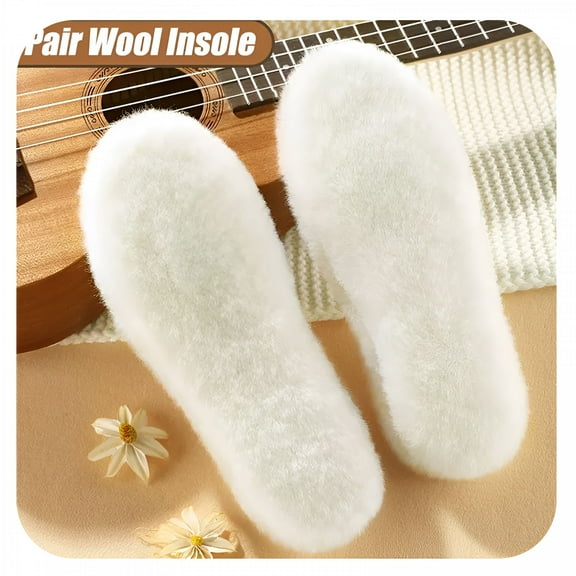 TELOLY 1/2 Pairs Natural Sheepskin Wool Insoles for Shoes Men Winter Feet Warm Thicken Fluffy Fleece Insoles Women Snow Boots Shoe Pad 2 Pairs Insoles Eu39-40 (250Mm)