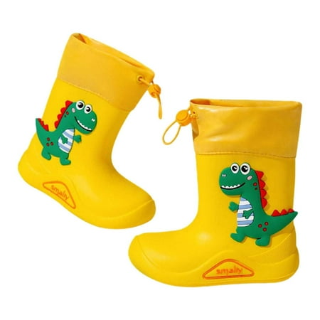 Kureaily Children Rain Boots Non Children Water Shoes Classic Children Rainboots Cartoon Dinosaur 4.5-5 Years