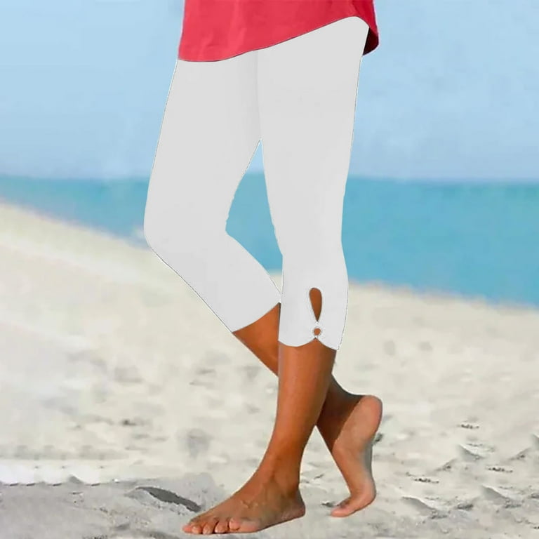 CZHJS Women's Solid Color Crop Pants Clearance Comfy 2023 Summer Trousers  Capris Baggy Slacks Light Weight Fit Wide Leg Beach Trousers Fashion High