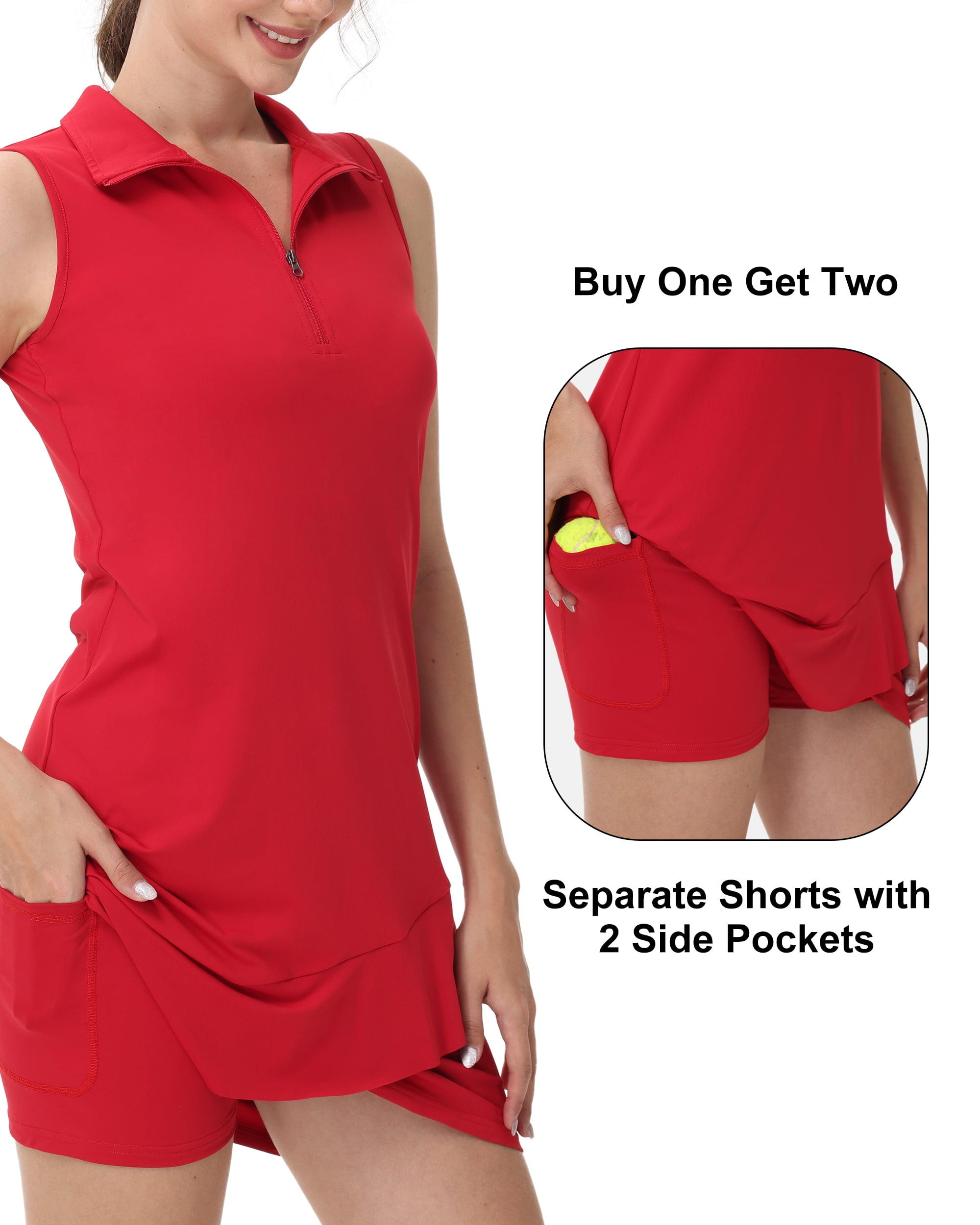 Tennis Dress for Women Golf Outfits with Shorts and Pockets Sleeveless Active Exercise Athletic Dresses for Women Red XL