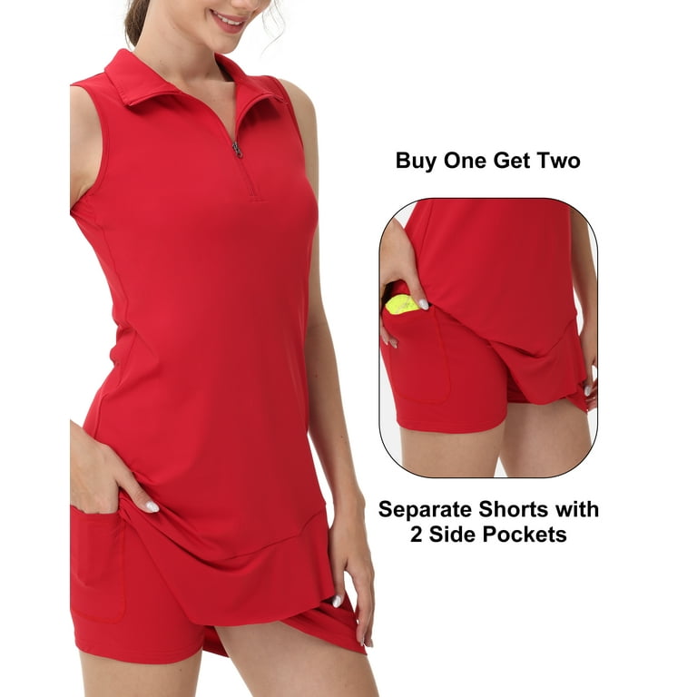 open lace back dress Red Sports Dress with Built-In Shorts & Pockets  H&H Activewear