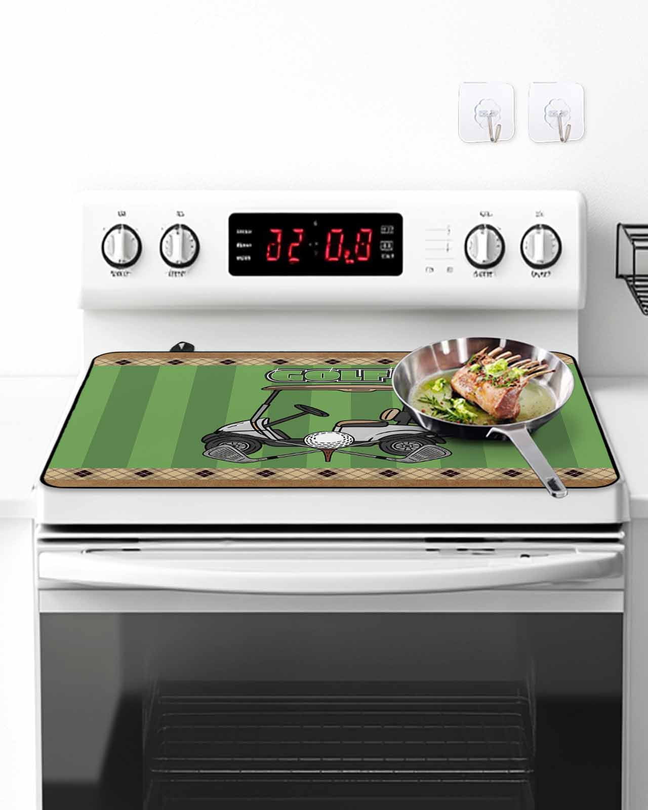 Stove Top Covers for Electric Stove, Golf Balls Glass Stovetop Cover Protector, Green Sports Art Truck Brown Lattice Induction Cooktop Protector Oven Mat for Kitchen Countertop 24"x21"