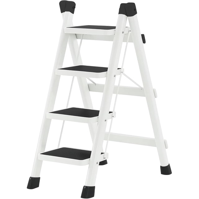 Escalera Plegable Multifuncional Bluelander, Tipo Tijera 4 Peldaños, Antideslizante, Blanco