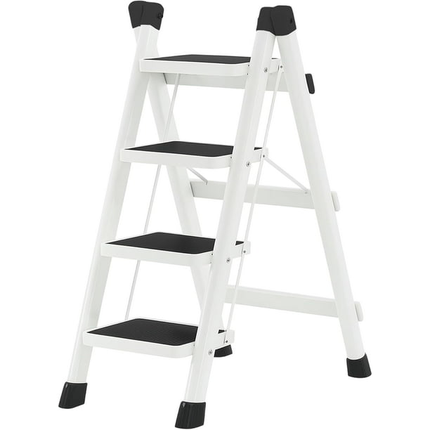 Escalera Plegable Multifuncional Bluelander, Tipo Tijera 4 Peldaños, Antideslizante, Blanco