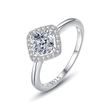 Sterling Silver Ring with Simulated Diamond Square Wedding Ring European American Individually Packed Silver Rings Jewelry for Women and Girls