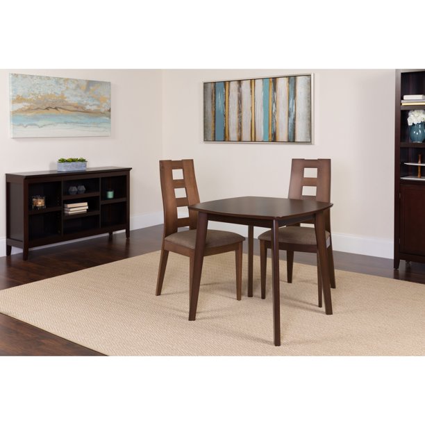 Flash Furniture Cranston 3 Piece Espresso Wood Dining Table Set with Window Pane Back Wood