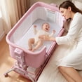 thumbnail image 5 of Babyeap 3-in-1 Baby Bassinet, Adjustable Bedside Sleeper with Gentle Rocking Motion, Storage Basket and Wheels for Infants, Pink, 5 of 11