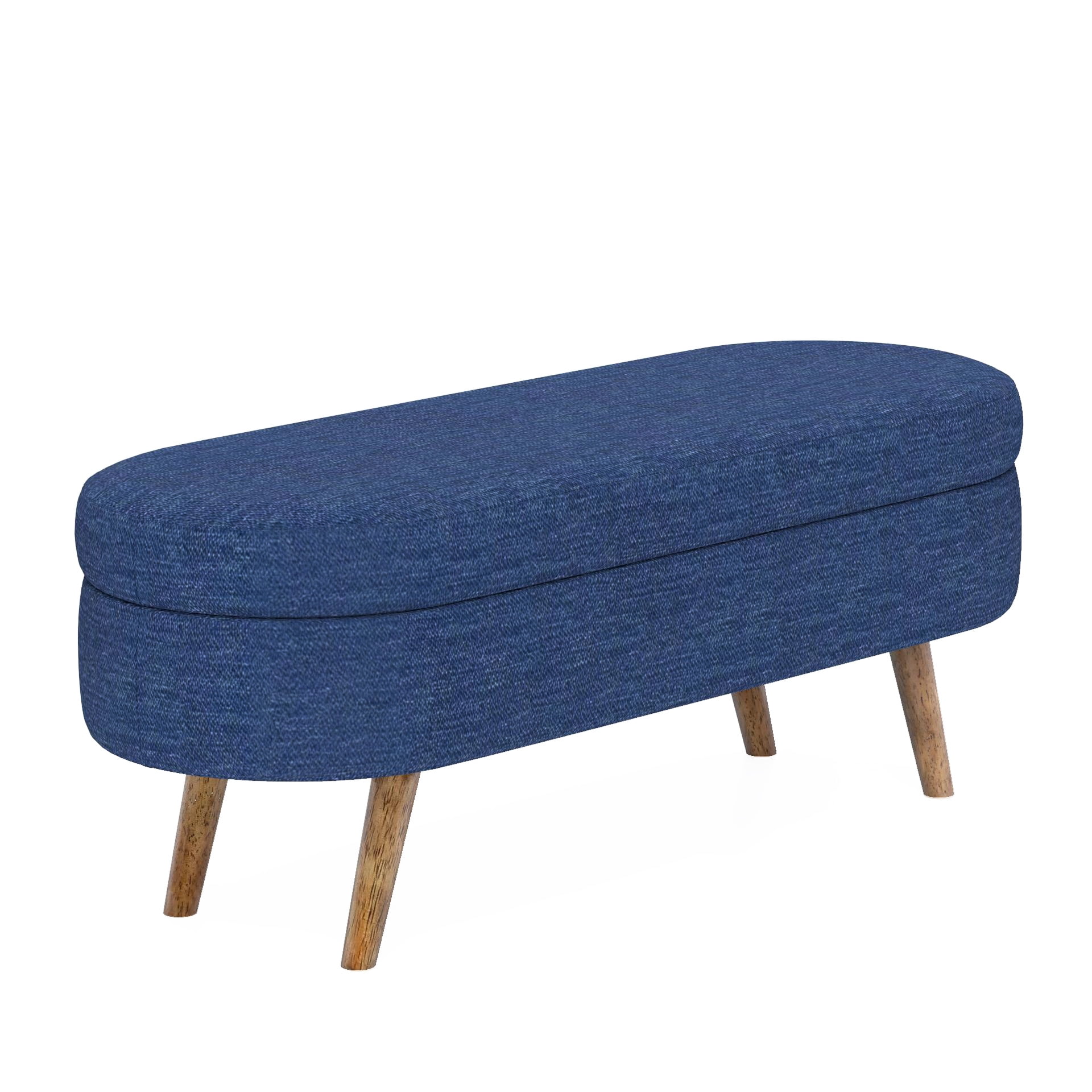 BSHTI Ottoman Oval Storage Bench,Rubber Wood Legs,Storage Bench with Cylindrical Arms and Iron Legs for Hallway Living Room Bedroom