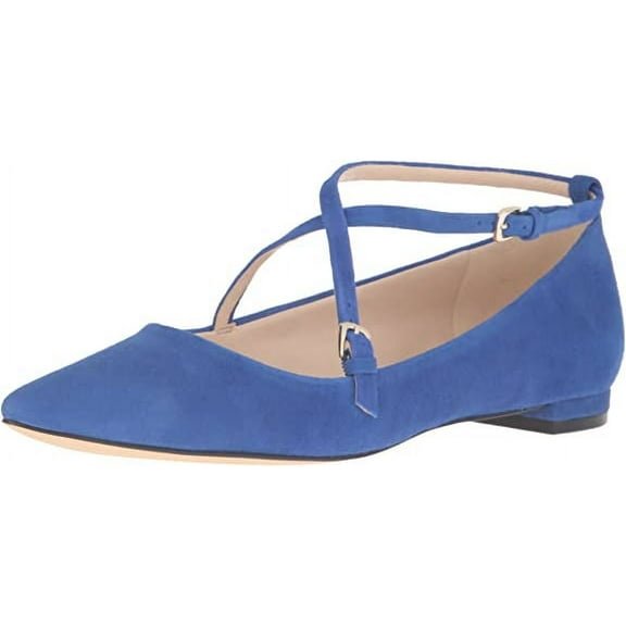NINE WEST Women's Anastagia Suede Pointed Toe Flat, Electric Blue, 8 M US New
