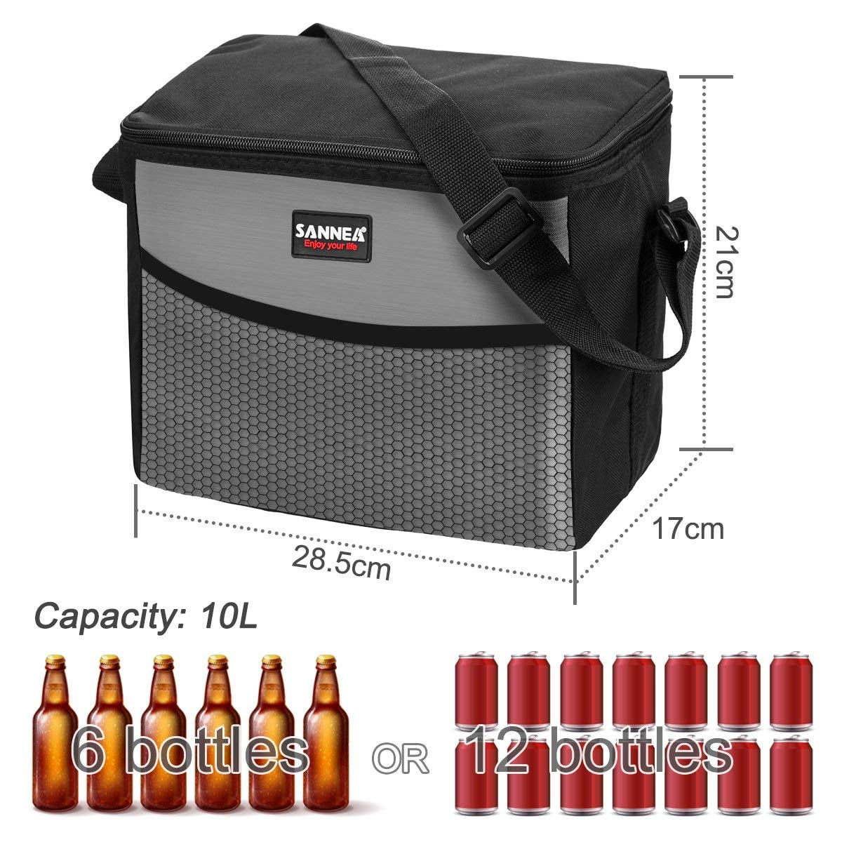 9.5L Cooler Bag, 28.5x17x21cm Oxford Fabric Thermal Cooler Waterproof