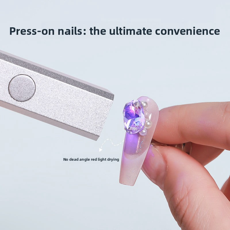 Portable handheld single-line nail polish lamp, 8-second quick-curing ultraviolet LED lamp, rechargeable metal mini nail drying device, wireless travel nail care tool, suitable for home use (for nail