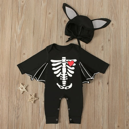 

KONBECA Baby Boys Girls Rompers Infants Pure Cotton Coverall Toddler Baby Boys Girls Bodysuit Cotton Bat Sleeve Halloween Cute Hat Jumpsuit Suit Outfits (0-18 Months)