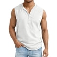 thumbnail image 2 of Horkkom Tank Tops Men V Neck Button Solid Color Linen Shirts Summer Casual Sleeveless Shirts, 2 of 5