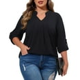 thumbnail image 2 of WellSize Plus Size Blouse for Women Dressy Pleated Tunic Tops Roll Up 3/4 Sleeve Shirts, 2 of 8