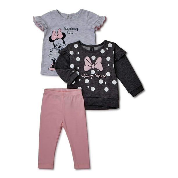 Disney Minnie Mouse Baby Girl Sweater, T-shirt & Leggings, 3-Piece Outfit  Set - Walmart.com