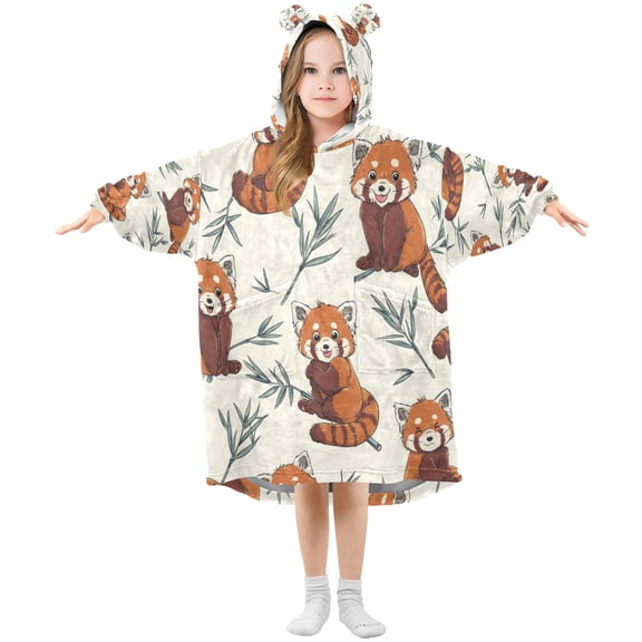 Wearable Blanket with Sleeves and Pocket Oversized Hooded Sweatshirt 3-14 YR Red Panda Pattern S