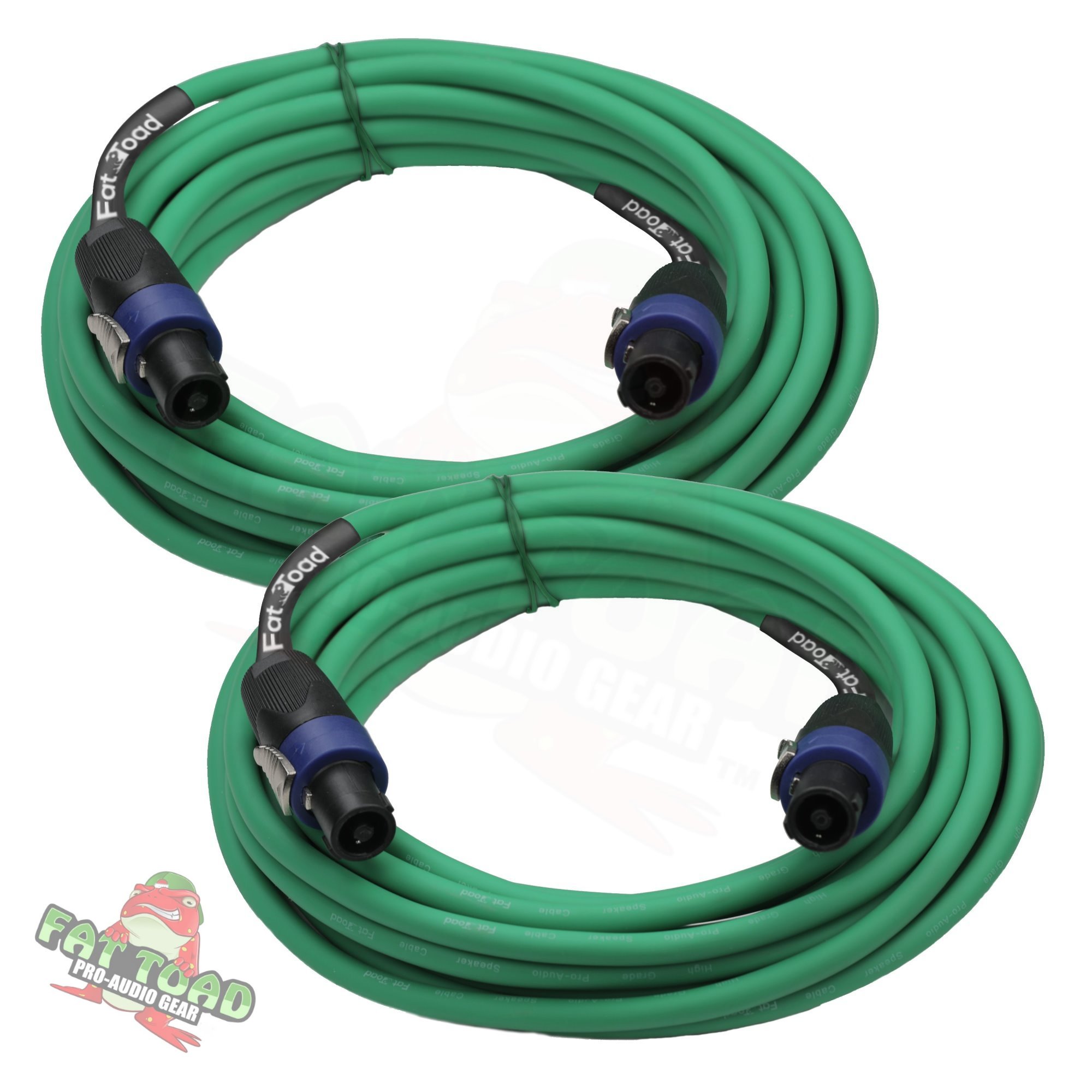 Speakon to Speakon Cables (2 Pack) by Fat Toad 25ft Professional DJ Pro Audio Green Speaker PA Cord with Twist Lock Connector 12 AWG Wire for Impeccable Studio Recording & Stage Performance Gear