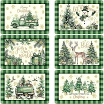 6 Pcs Christmas Watercolor Placemats 12 x 17 Inches Xmas Plastic Placemats Set of 6 Wipeable Table Vinyl Mats for Dining Kitchen Indoor Outdoor Party Holiday Decoration (Green,Elegant)