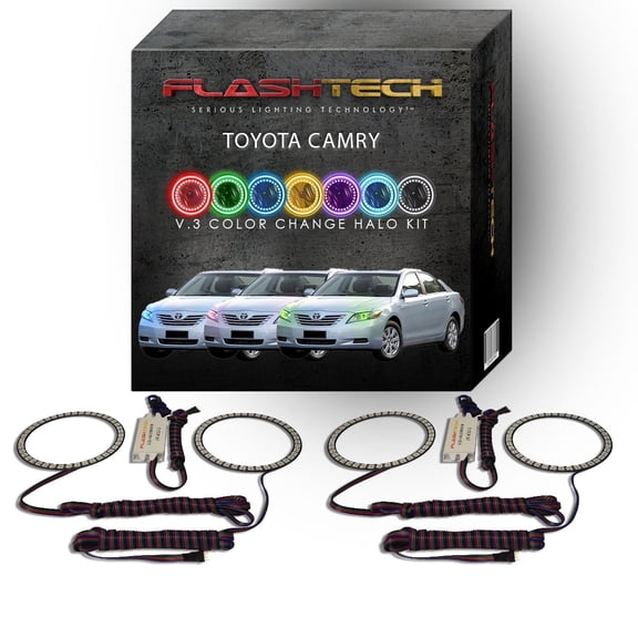 Flashtech RGB Multi Color Changing LED Halo Ring kit for 2007-2009 Toyota Camry Headlights
