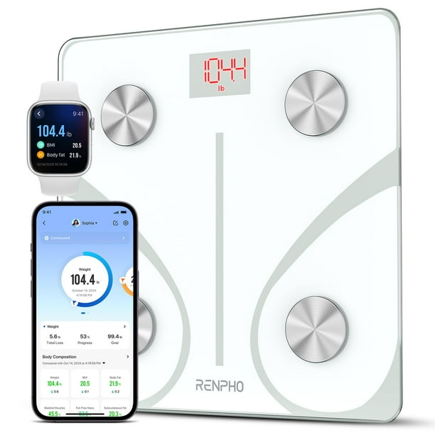 Báscula inteligente RENPHO para peso corporal con aplicación Bluetooth BMI, blanca