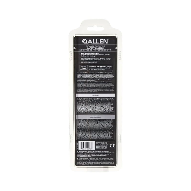 Allen Company Shooting Safety Fit over Glasses Clear Lenses