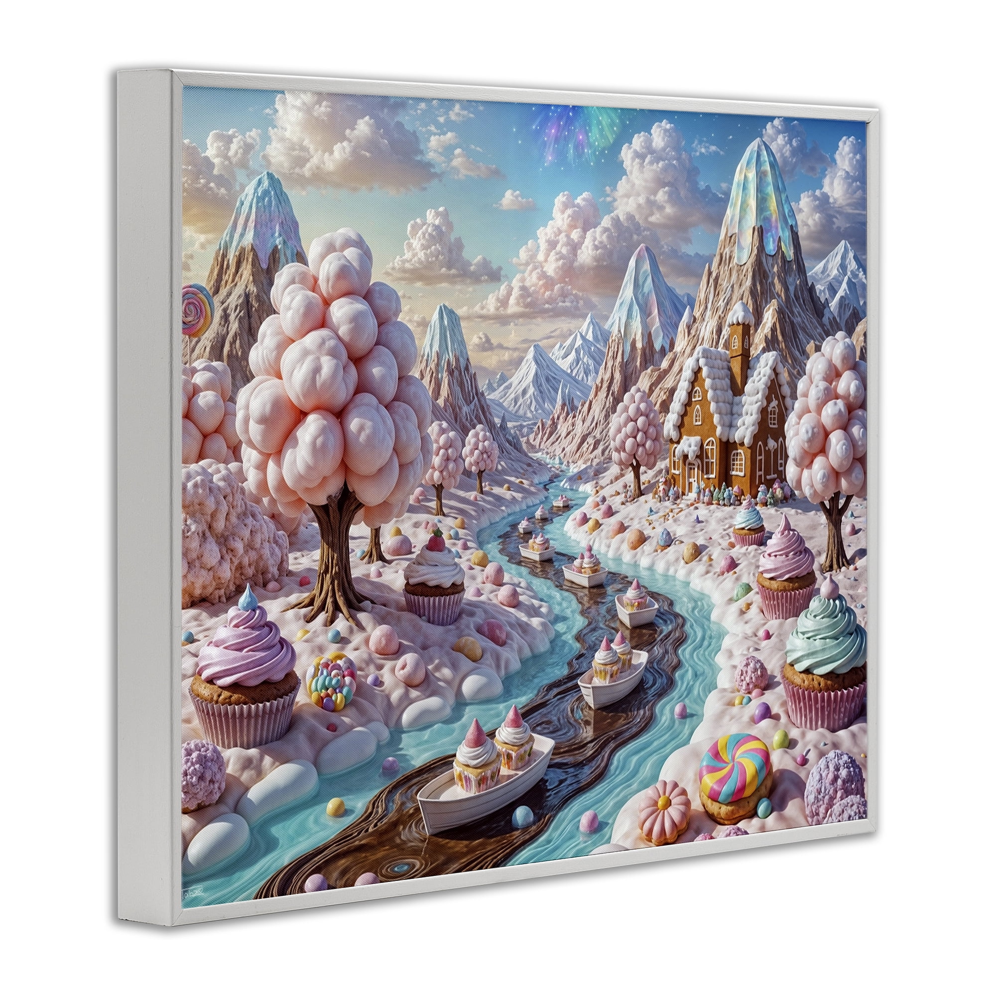 Stupell Industries Dreamlike Candy Land Whimsy White Framed Giclee Art, design by Tabz Jones