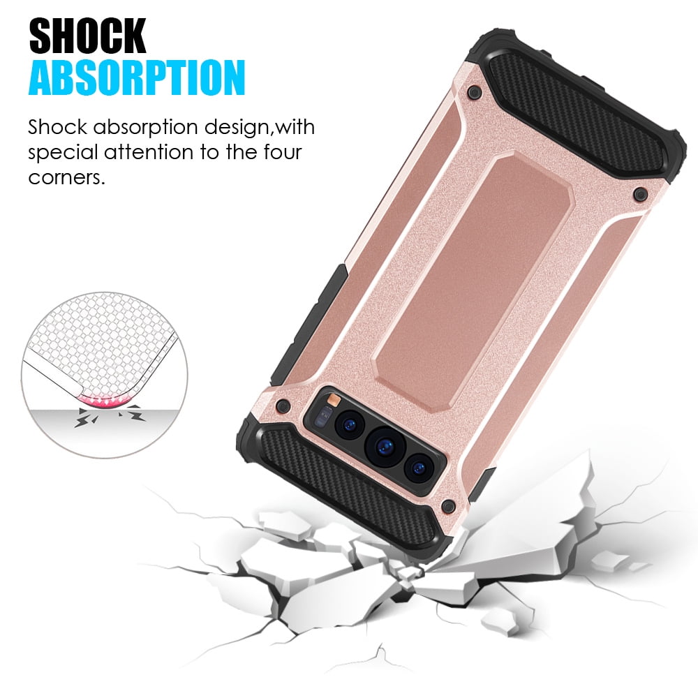 BUNDLE: Rugged Performance Dual Layer Hybrid Case for Galaxy S10 (Rose Gold) & Retractable 3.5mm Headphone Splitter Cable - Slim, Port Covers, Corner Protection, Shock Absorption, Raised Lip Guard