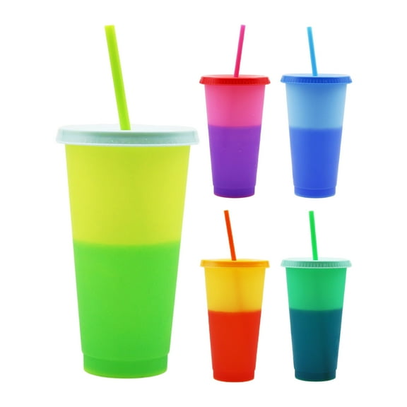 Cheers.US 720ML Color Changing Cups Tumblers with Lids Straws Kids Tumblers Reusable Plastic Cold Cups for Adults