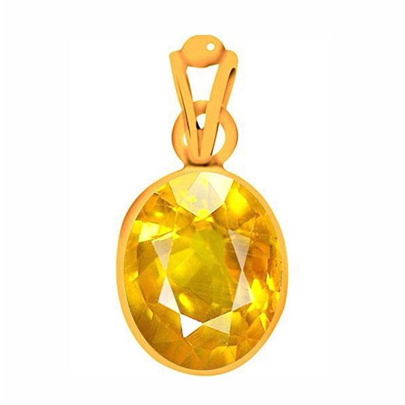 Divya Shakti 7.25-7.50 Carat Yellow Sapphire Pendant Locket ( Pukhraj Jupiter Stone Panchadhatu Pendant ) 100% Original AAA Quality Gemstone