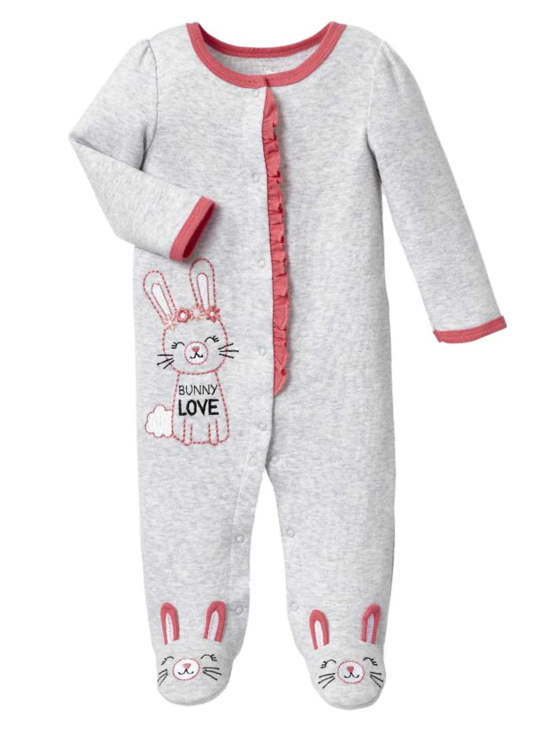 Infant Girls Gray Cotton Bunny Love Pajama Sleeper Rabbit Sleep & Play ...