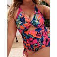thumbnail image 2 of XCHQRTI Women's Plus Size Floral Print Swimsuit One Piece Drawstring Back Cross Straps Swimwear, 2 of 4