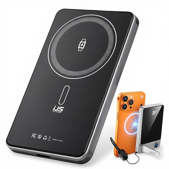 IJS 3 in 1 Magnetic Power Bank - Magsafe Compatible, Built in Kickstand, Digital LED Display, Type C Fast Charging – Phone, AirPods & Watch (10000 mAh)