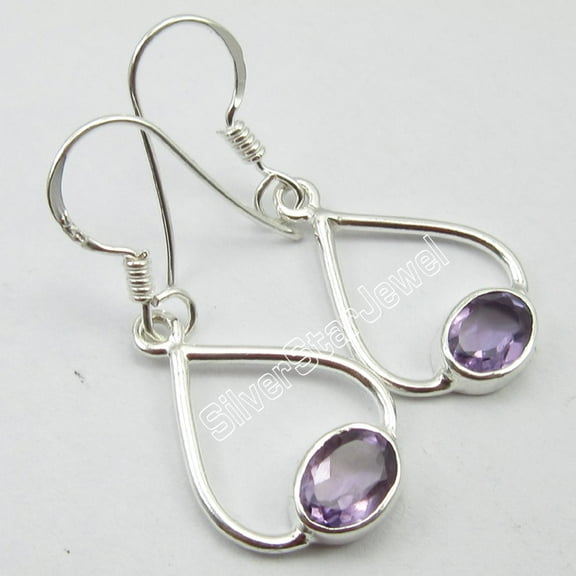 SilverStarJewel Earrings Silver Jewelry !!! 925 Sterling Natural Oval Amethyst Gem Gift 1.3"