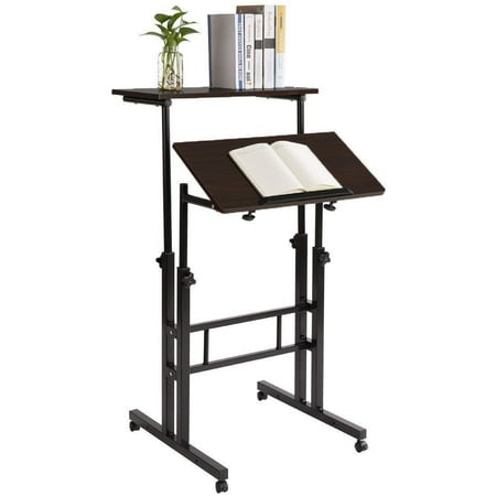 Contemporary Computer Cart UBesGoo Height Adjustable Standing Desk Converter Mobile Stand Up Table Home Office Workstation Riser, Rolling Laptop Cart for Standing and Sitting, Black Willow Color ()