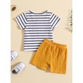 thumbnail image 3 of Bagilaanoe 2pcs Toddler Baby Boy Short Pants Set Short Sleeve Striped Print T Shirt Tops + Shorts 6M 12M 18M 24M 3T Kids Casual Summer Outfits, 3 of 9
