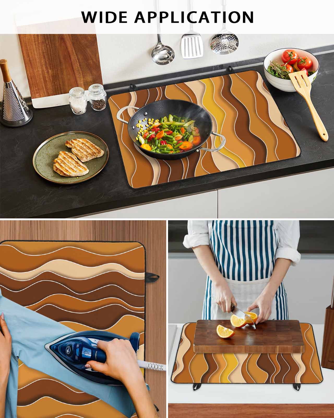 nqOlkjepod Large Induction Cooktop Protector Mat 36"x21", Burnt Orange Ombre Stove Top Covers for Electric Stove, Abstract Art Moire Ocean Waves Stove Burner Cover Mats, Glass Top Stove Cover