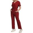 thumbnail image 2 of HAJWOH Womens Scrubs Sets Stretchy Nursing Uniform Short Sleeve V-Neck Scrub & Jogger Pant Solid Color Medical Scrub Sets with Multi Pocket Wine M, 2 of 6