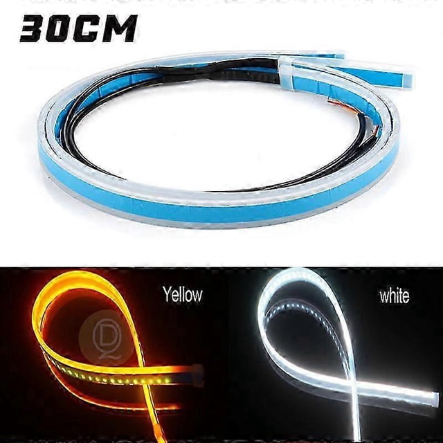 unidades de luces LED DRL para coche, luces diurnas flexibles e impermeables, barra de luz para motocicleta, intermitentes, luces de freno y agua de 12 V (blanco y amarillo - 30 cm)