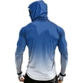 thumbnail image 5 of Men's Long Sleeve Sun Shirt with Hood and Mask, Ombre Color Block Design UPF 50+ Rash Guard, Lightweight Athletic Top Blue L, 5 of 9